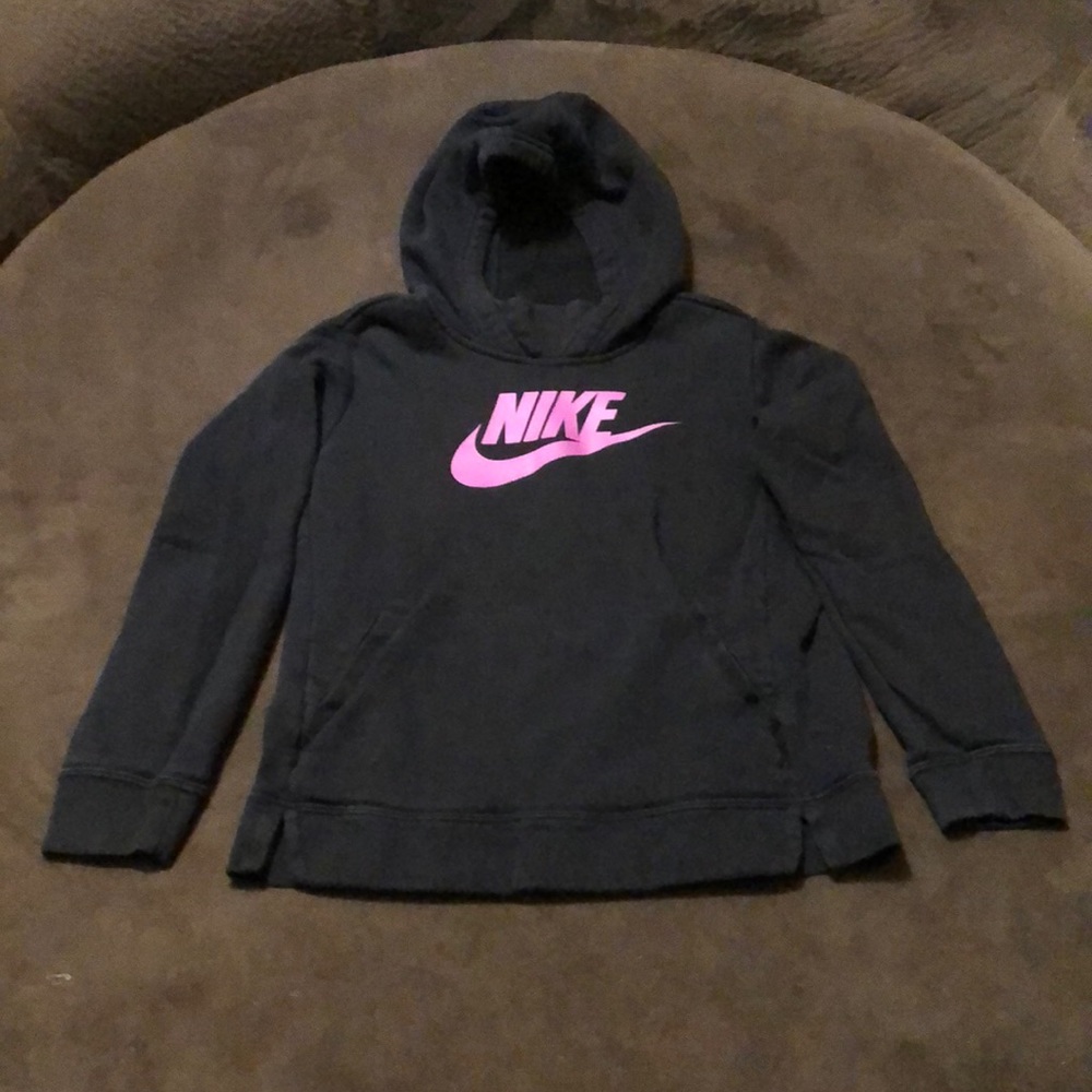 Nike Girls Cotton Hoody. Black / Purple. Size: Youth Large. VGUC.